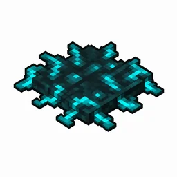 Pixel art illustration of a thin flat sculk vein patch with glowing cyan tendrils