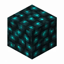 Pixel art illustration of a sculk block, very dark teal stone with glowing cyan veins