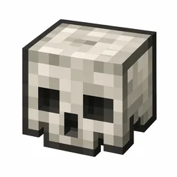 Pixel art illustration of a skeleton skull, a blocky decorative head block