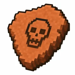 Pixel art illustration of a terracotta pottery sherd engraved with a skeleton skull pictograph