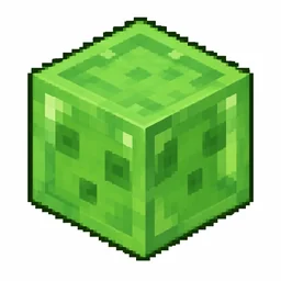 Pixel art illustration of a slime block in chunky voxel game style