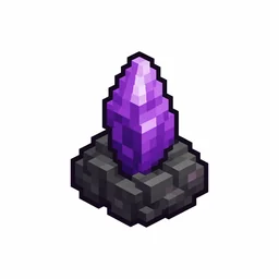 Pixel art illustration of a small purple amethyst crystal bud on a dark stone base