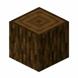 Pixel art illustration of a spruce log block with dark brown bark and growth rings