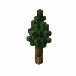 Pixel art illustration of a small spruce sapling with a brown stem and dark green needles
