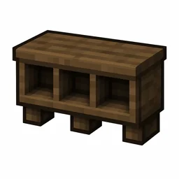 Pixel art illustration of a spruce wall shelf with three display cubbies