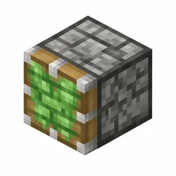 Pixel art illustration of a sticky piston block with a green slime-covered piston head face