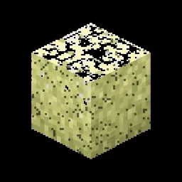 Pixel art illustration of a suspicious sand in chunky voxel game style