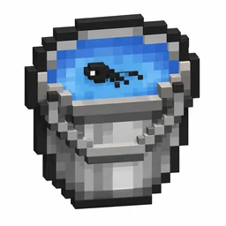 Pixel art illustration of a metal bucket with a live tadpole inside