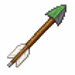 Pixel art illustration of a tipped arrow in chunky voxel game style