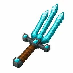 Pixel art illustration of a three-pronged teal-blue trident