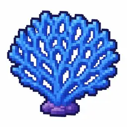 Pixel art illustration of a flat blue coral fan, a fan-shaped living coral frond