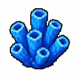 Pixel art illustration of a blue branching coral organism