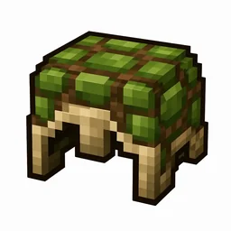 Pixel art illustration of a turtle shell helmet with a green scute pattern
