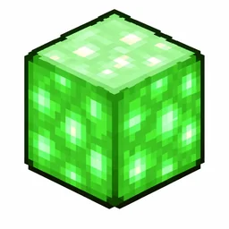 Pixel art illustration of a glowing verdant froglight cube block