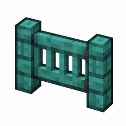 Pixel art illustration of a warped fence gate with a slatted swinging panel