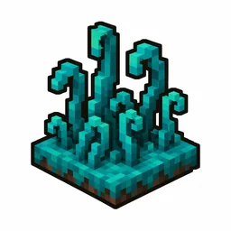 Pixel art illustration of a warped roots in chunky voxel game style