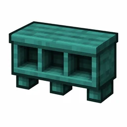 Pixel art illustration of a warped wall shelf with three display cubbies