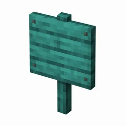 Pixel art illustration of a warped wooden sign board on a short post