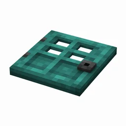 Pixel art illustration of a flat warped wooden trapdoor with a dark metal ring handle