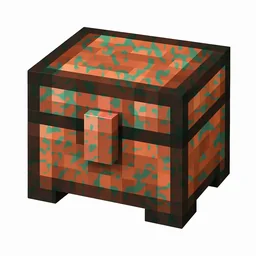 Pixel art illustration of a waxed copper chest with lightly patchy green oxidation, copper sealed with honeycomb