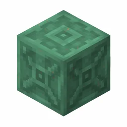 Pixel art illustration of a waxed chiseled copper with a full teal-green patina, copper sealed with honeycomb
