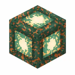 Pixel art illustration of a copper bulb with moderate mottled green oxidation over copper metal