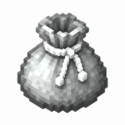 Pixel art illustration of a white dyed bundle pouch tied with string