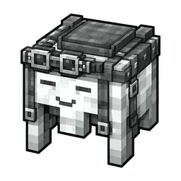 Pixel art illustration of a white happy ghast harness with a saddle seat and straps