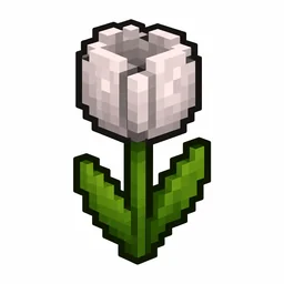 Pixel art illustration of a white tulip in chunky voxel game style
