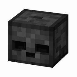Pixel art illustration of a wither skeleton skull, a blocky decorative head block