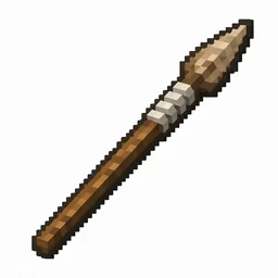 Pixel art illustration of a wooden spear with a long shaft and sharp tip