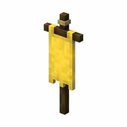 Pixel art illustration of a yellow banner hanging from a wooden pole
