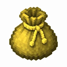 Pixel art illustration of a yellow dyed bundle pouch tied with string