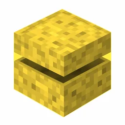 Pixel art illustration of a yellow shulker box with a raised clam-shell lid