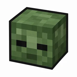 Pixel art illustration of a zombie head, a blocky decorative head block