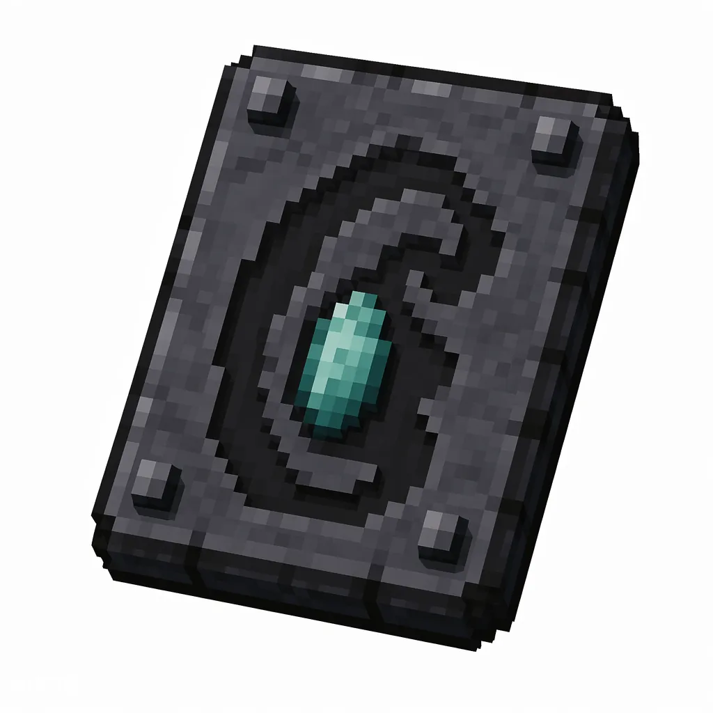 Pixel art illustration of a dark stone smithing template tablet carved with a tidal wave