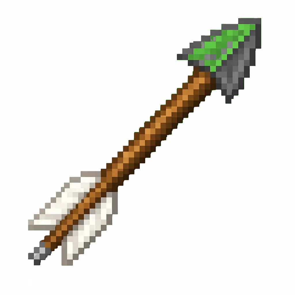 Pixel art illustration of a tipped arrow in chunky voxel game style