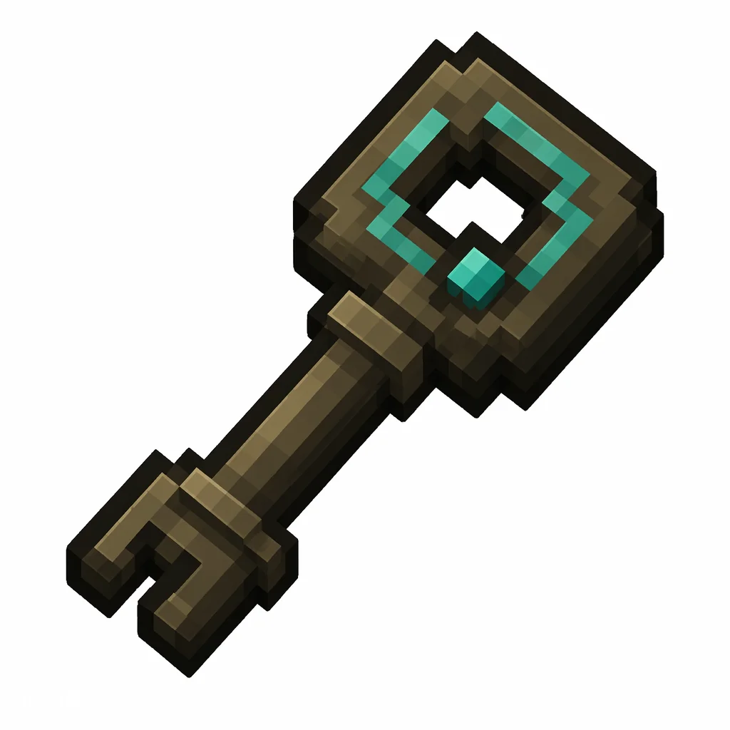 Pixel art illustration of a trial key in chunky voxel game style
