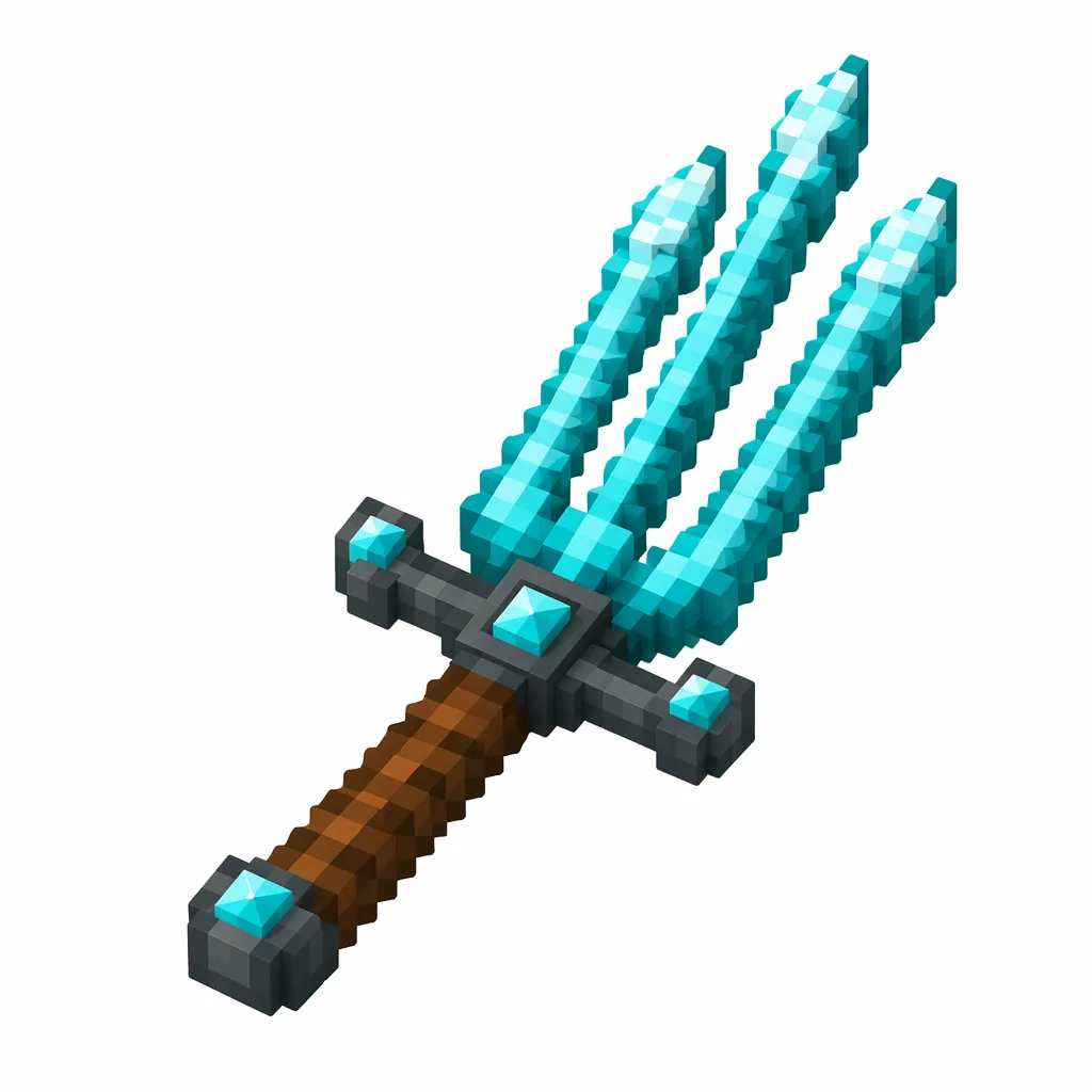 Pixel art illustration of a three-pronged teal-blue trident