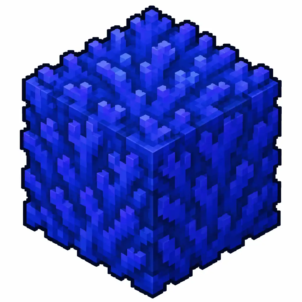 Pixel art illustration of a solid cube block of blue coral with a bumpy texture