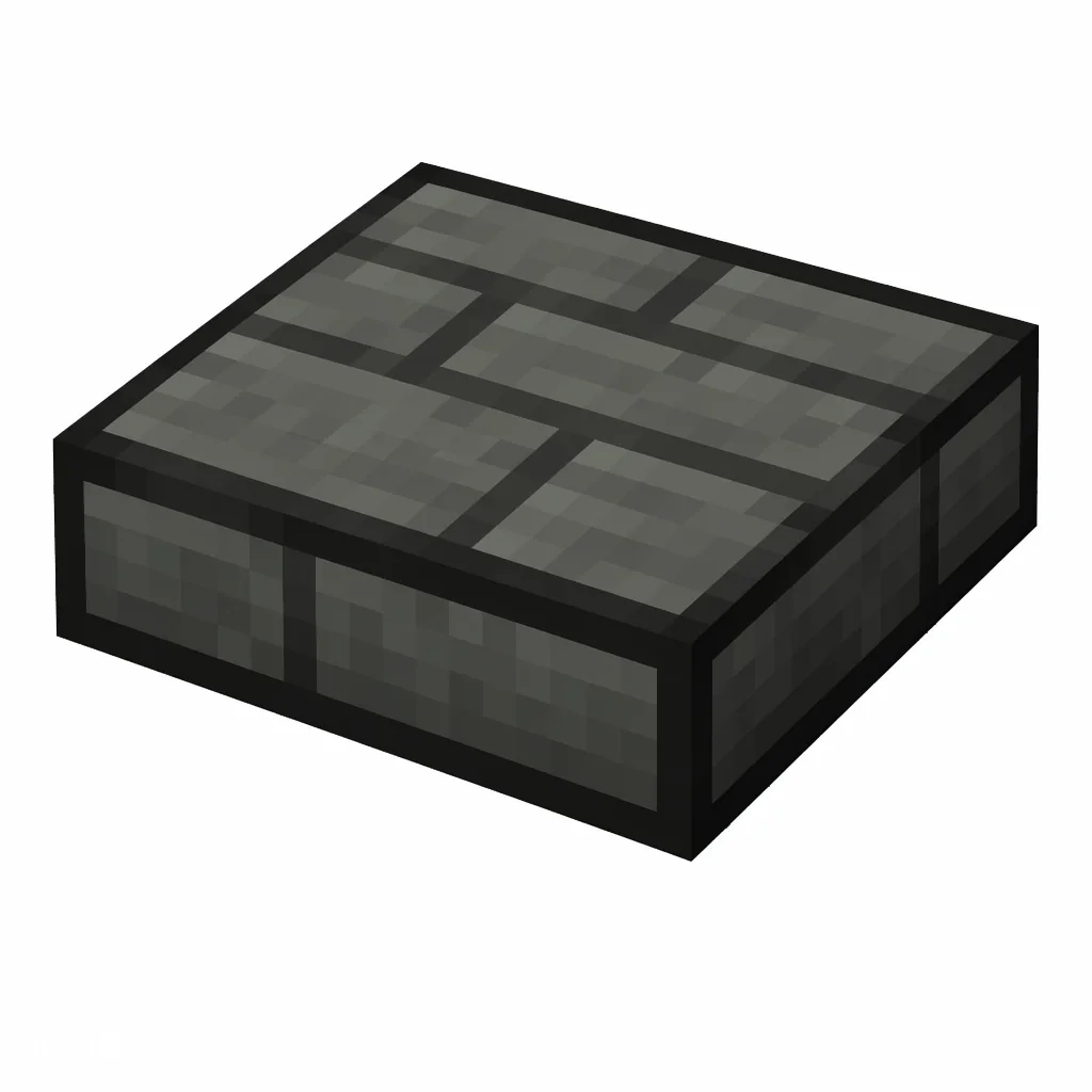 Pixel art illustration of a tuff brick slab, a half-height flat block