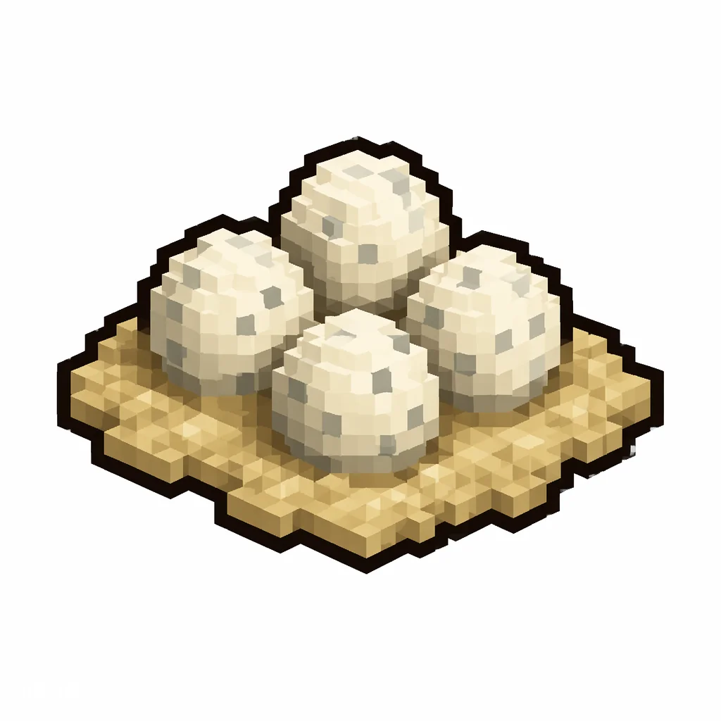 Pixel art illustration of a turtle egg in chunky voxel game style
