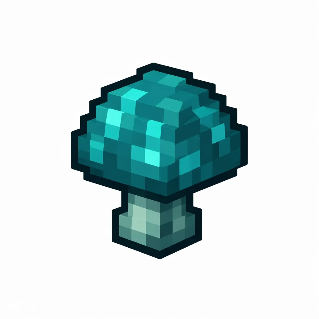 Pixel art illustration of a warped fungus with a teal-cyan cap