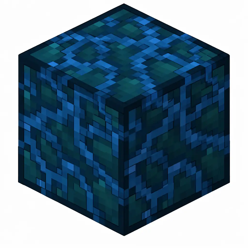 Pixel art illustration of a warped hyphae block with nether fungus bark on all faces