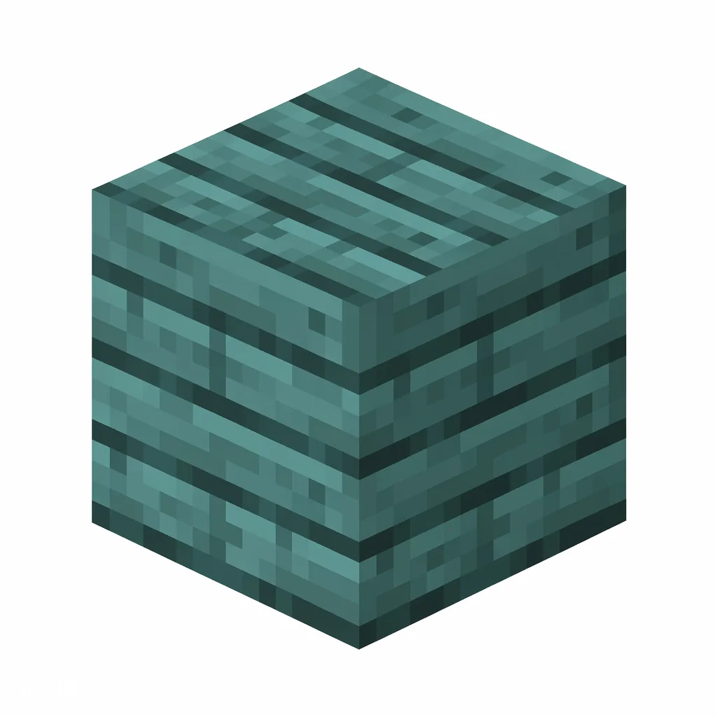 Pixel art illustration of a warped planks block with muted teal blue-green boards