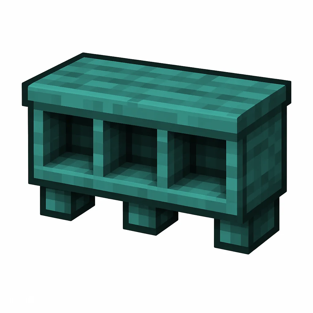 Pixel art illustration of a warped wall shelf with three display cubbies