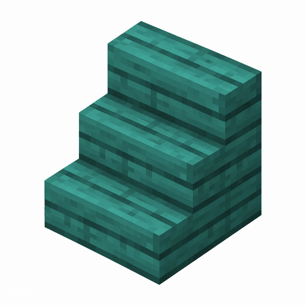 Pixel art illustration of an L-shaped warped wooden stairs block with visible wood grain