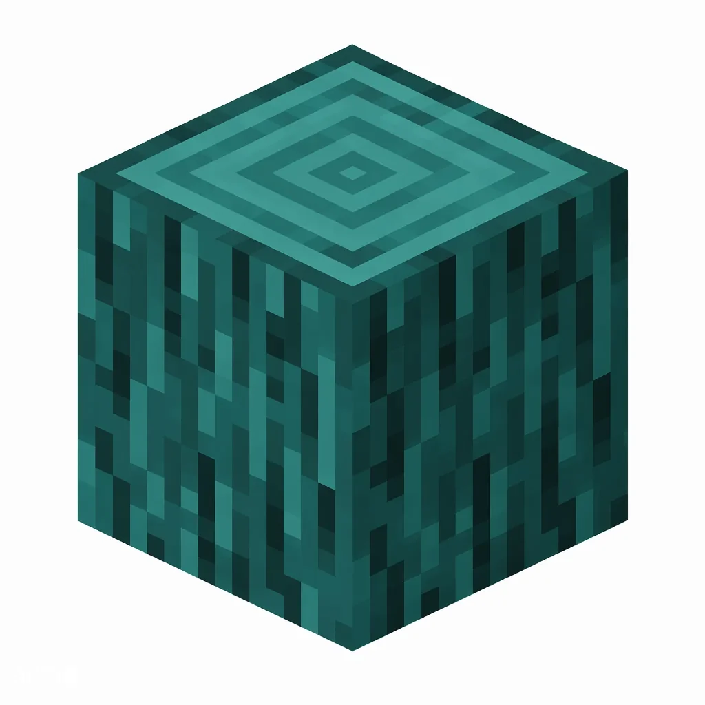 Pixel art illustration of a warped stem block with teal blue-green vertical grooves