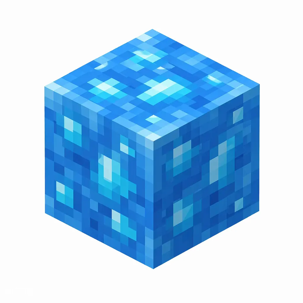 Pixel art illustration of a translucent blue water block