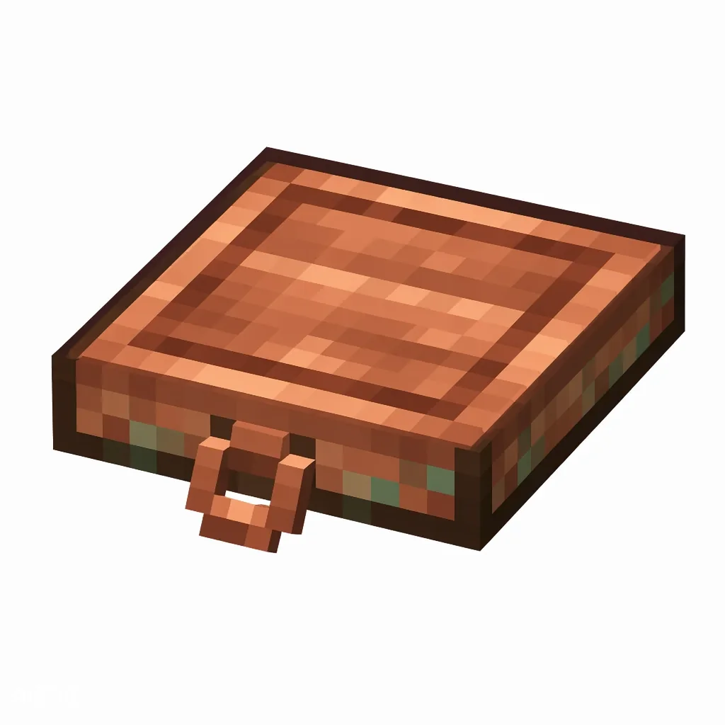 Pixel art illustration of a waxed copper trapdoor, copper sealed with honeycomb